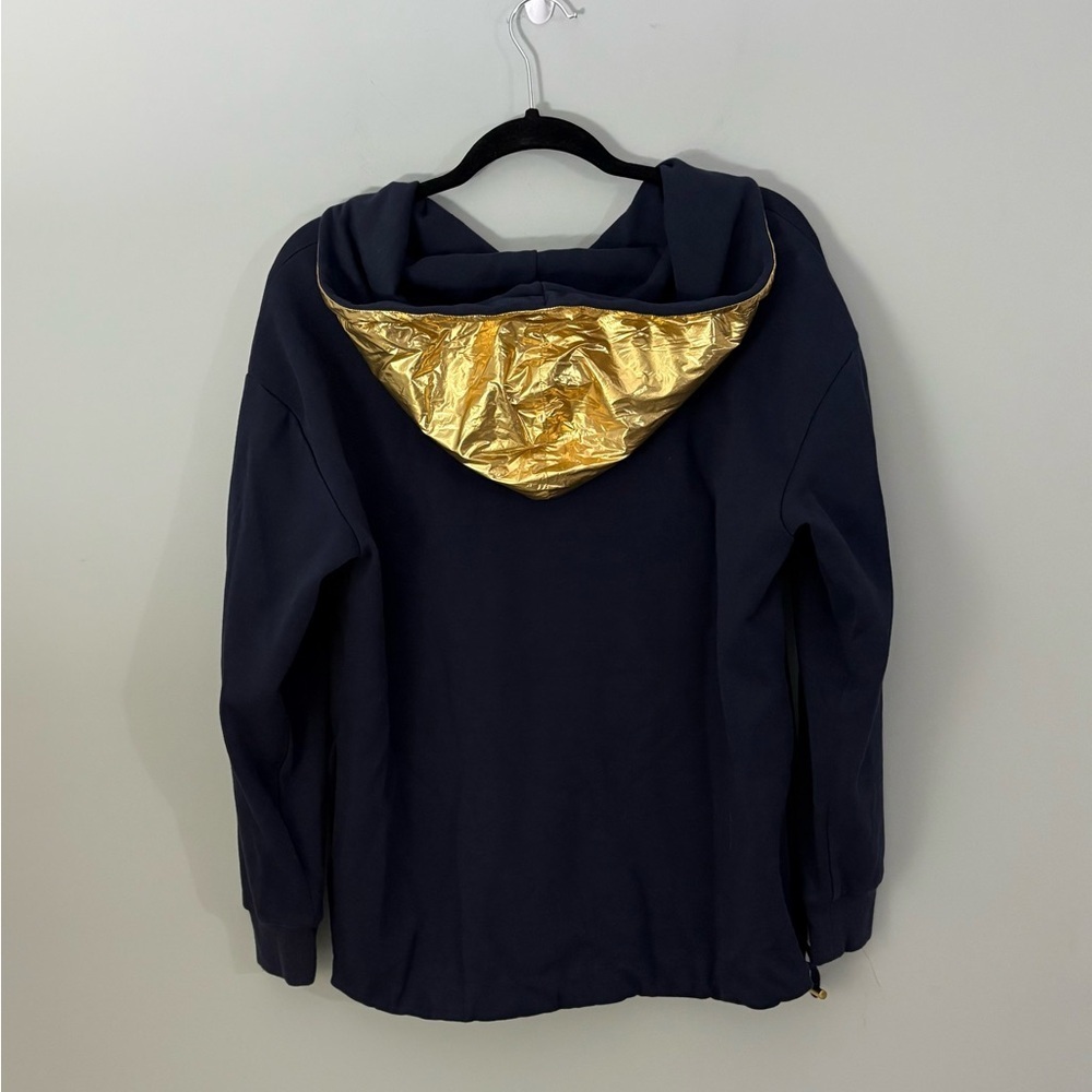J.Crew Gold Foil Hoodie Navy Metallic Pullover Sweatshirt Size Small - Picture 7 of 16